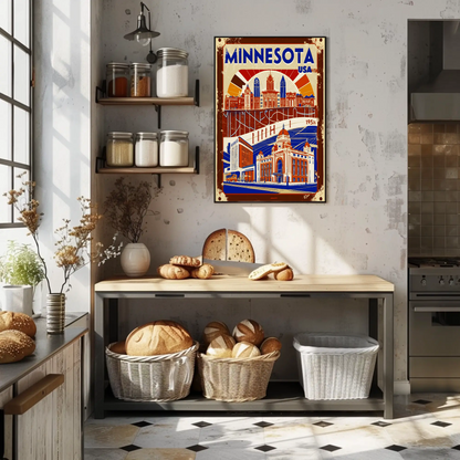 Minnesota USA 1950s Civic Skyline Vintage Travel Poster