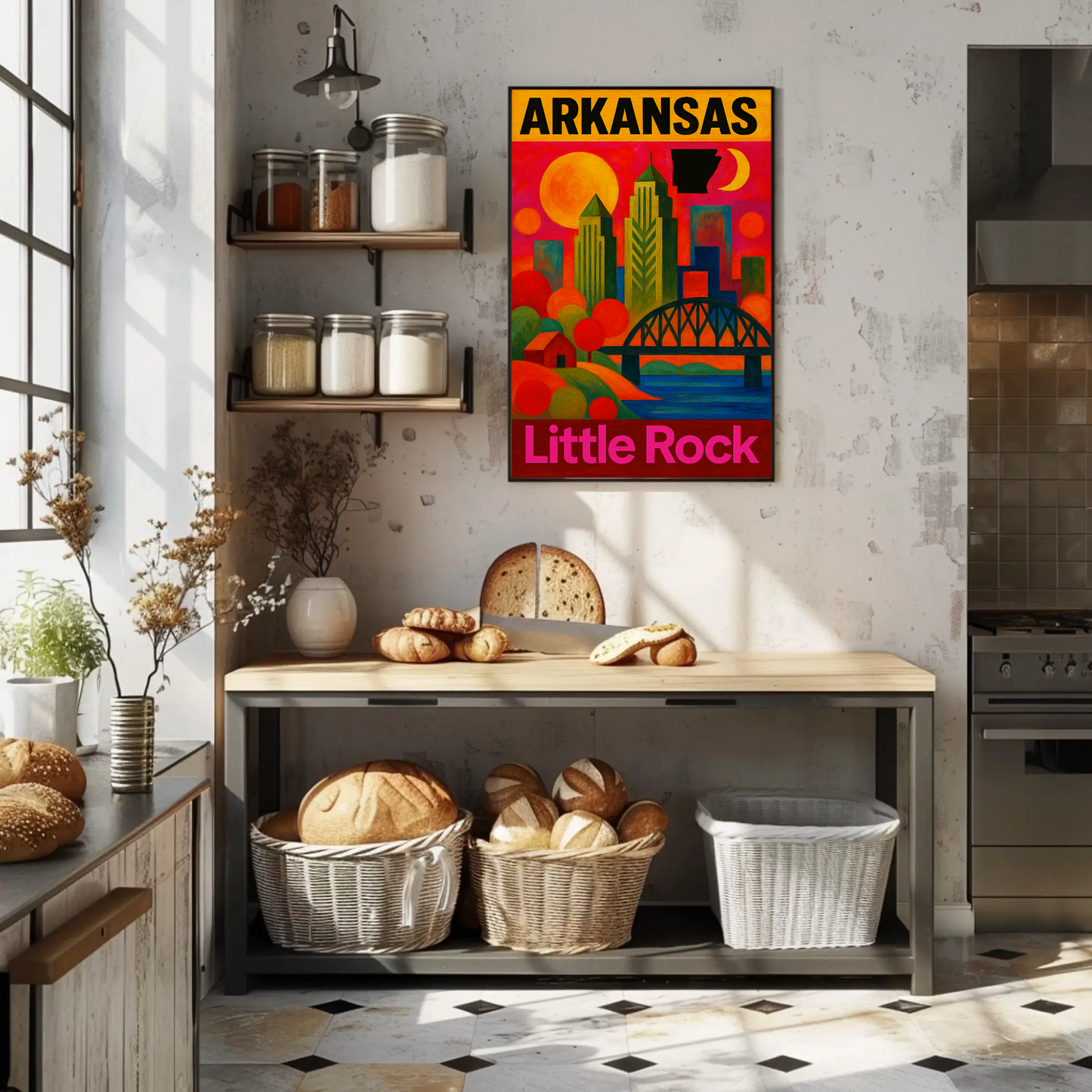 Arkansas Little Rock Skyline Vintage Travel Poster Art