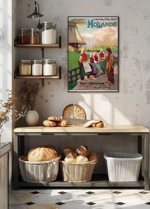 Paris To Amsterdam Windmills Costume Vintage Travel Poster