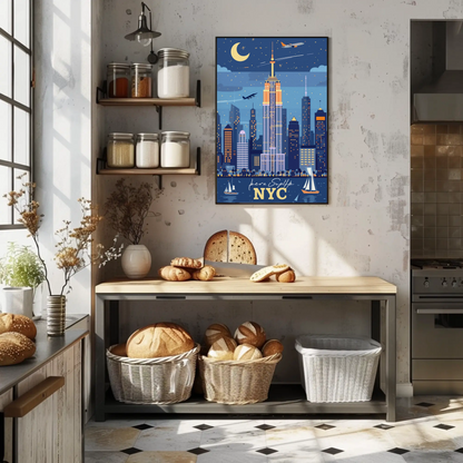 NYC Empire State Building Night Vintage Travel Poster