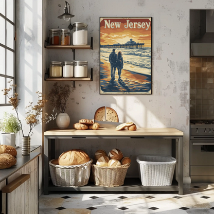 New Jersey Vintage Poster - Romantic Beach Walk