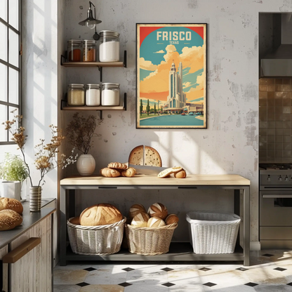 Frisco Texas Modern Tower Sunset Street Vintage Travel Poster