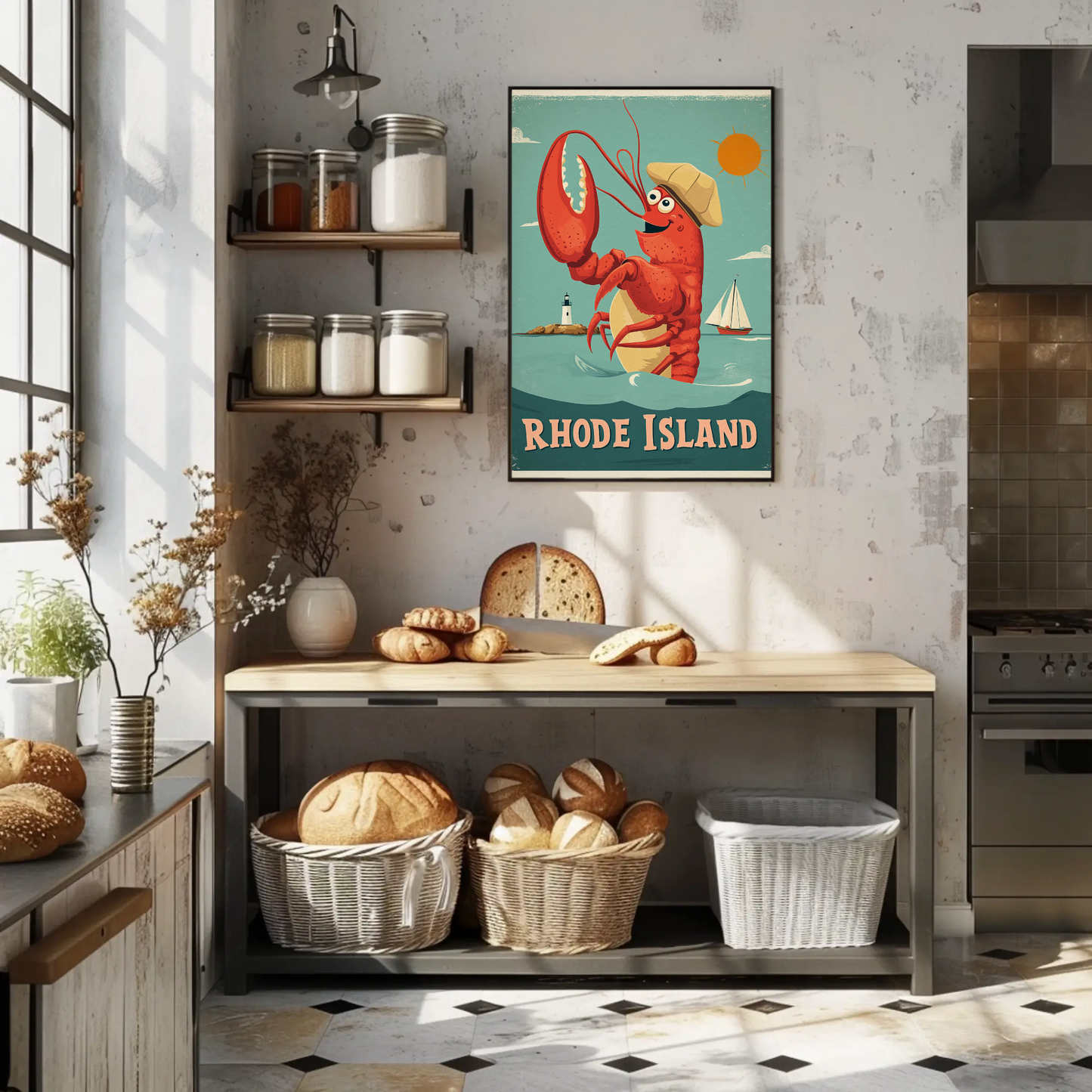 Rhode Island Vintage Poster Lobster Fun