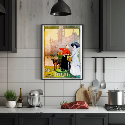 Paris to Bruxelles Vintage Travel Vintage Poster
