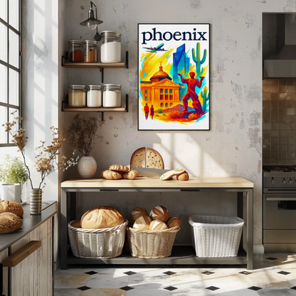 Phoenix Capitol Cactus Statue Airplane Desert Vintage Travel Poster