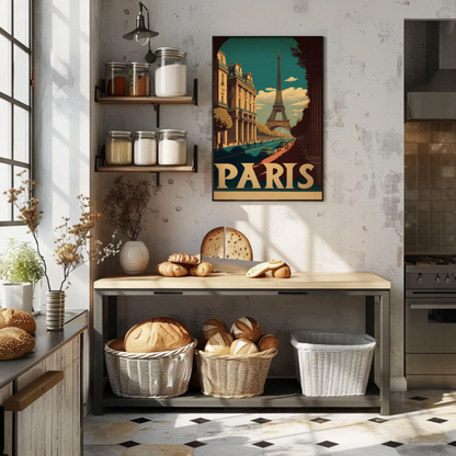Paris Eiffel Tower Avenue Scene Vintage Travel Poster