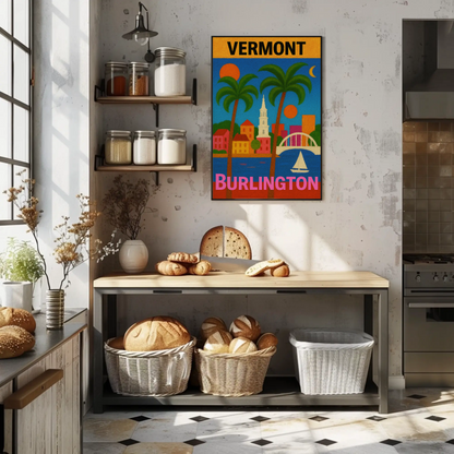 Vermont Burlington Palm Trees Church Sailboat Vintage Travel Poster