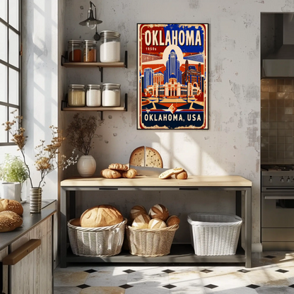Oklahoma USA 1950s Art Deco Capitol Vintage Travel Poster