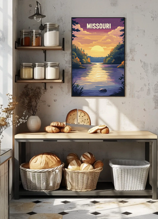 Missouri Vintage Poster - Sunset River Scene