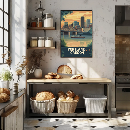 Portland Oregon Sunset Vintage Poster