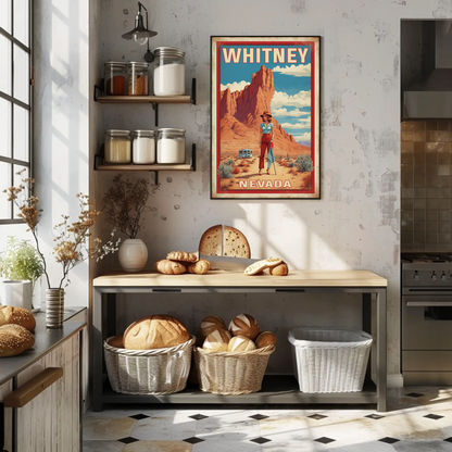 Whitney Nevada Desert Cowgirl Scene Vintage Travel Poster