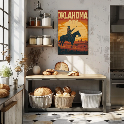 Oklahoma City Vintage Poster - Desert Cowboy Scene