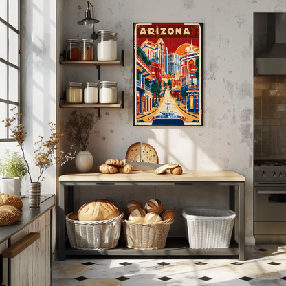 Arizona Bold Hillside Downtown Retro Travel Poster USA