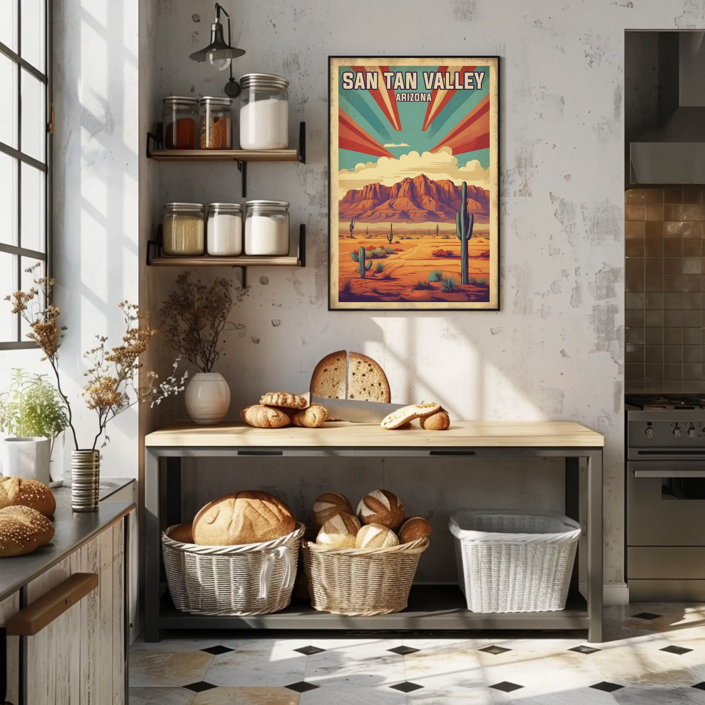 San Tan Valley Arizona Sunset Desert Vintage Travel Poster