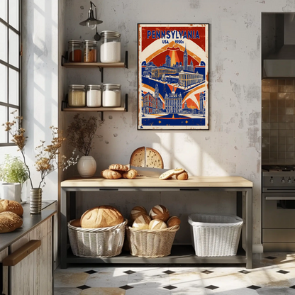 Pennsylvania USA 1950s Monument Skyline Vintage Travel Poster