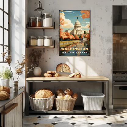 Washington D.C. Capitol Autumn Glow Vintage Travel Poster