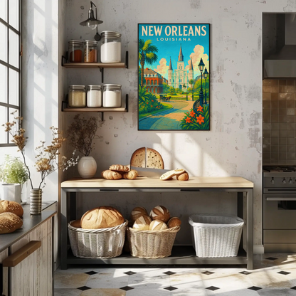 New Orleans Louisiana Cathedral Garden Vintage Travel Poster