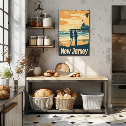 New Jersey Beach Couple Vintage Poster