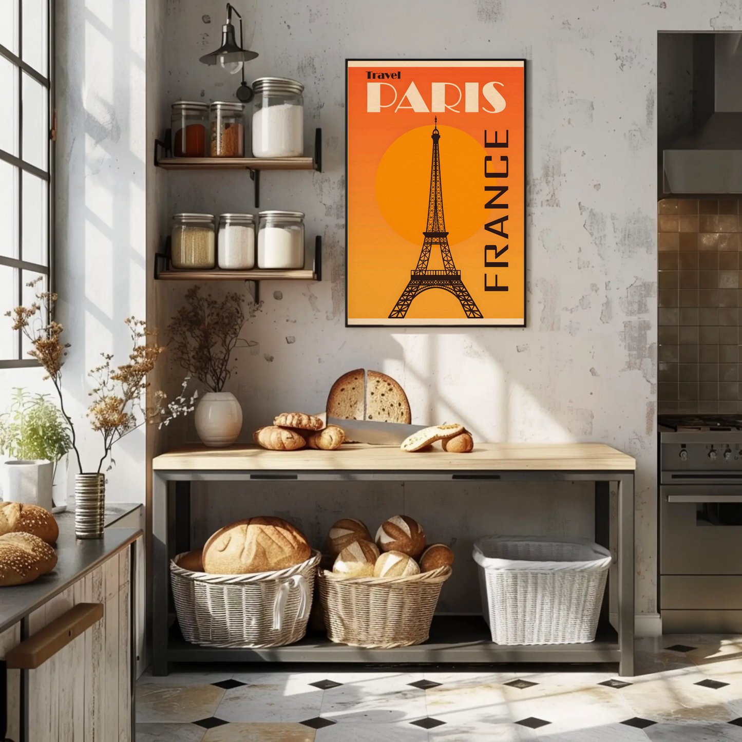 Travel Paris France Orange Eiffel Tower Poster