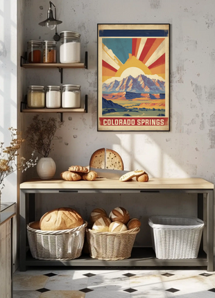 Colorado Springs Colorado Sunrise Mountains Plains Vintage Travel Poster