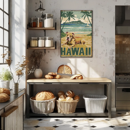 Hawaii Beach Dog Travel Poster