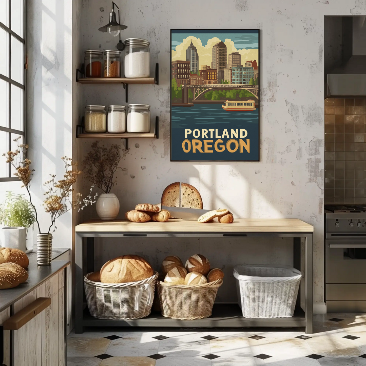 Portland Oregon Cityscape Vintage Poster