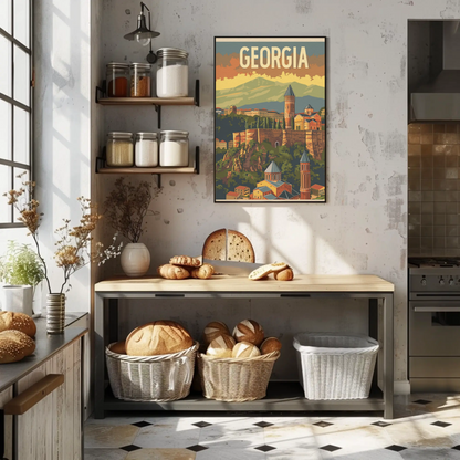 Georgia Caucasus Mountains Old Town Vintage Travel Poster
