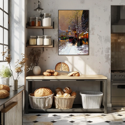 Paris Winter Street Scene – Snowy Evening