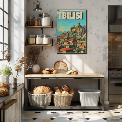 Tbilisi Georgia Fortress Hill Village Vintage Travel Poster