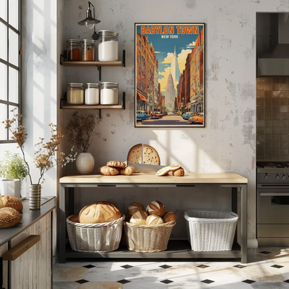 Babylon Town New York Street Scene Vintage Travel Poster