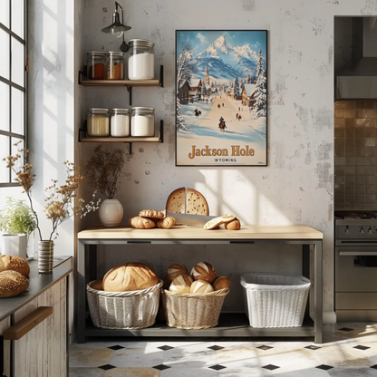 Jackson Hole Wyoming Vintage Poster - Snowy Town