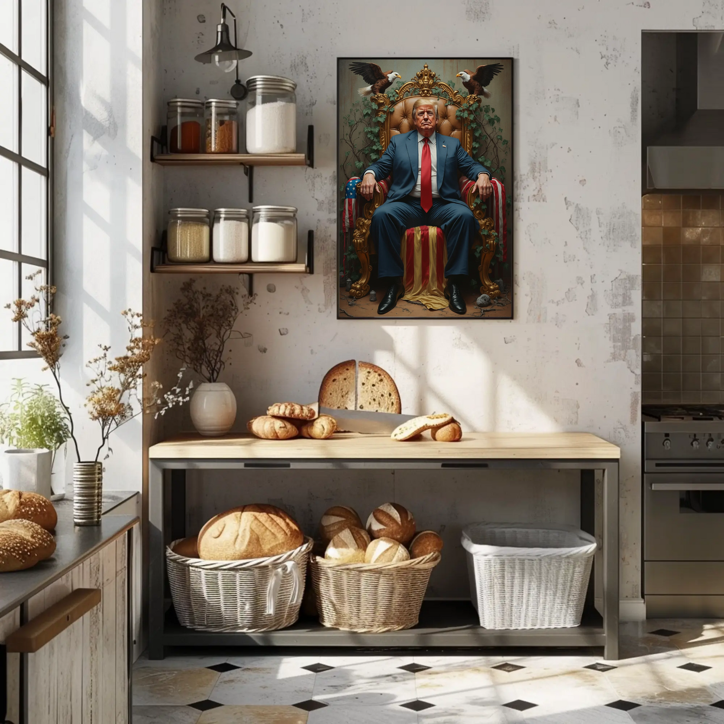 Vintage President Trump 2025 Poster Sitting In Kings Chair