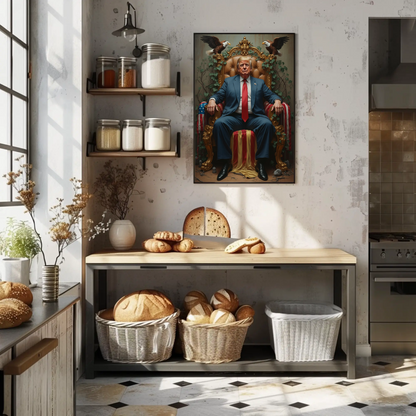 Vintage President Trump 2025 Poster Sitting In Kings Chair