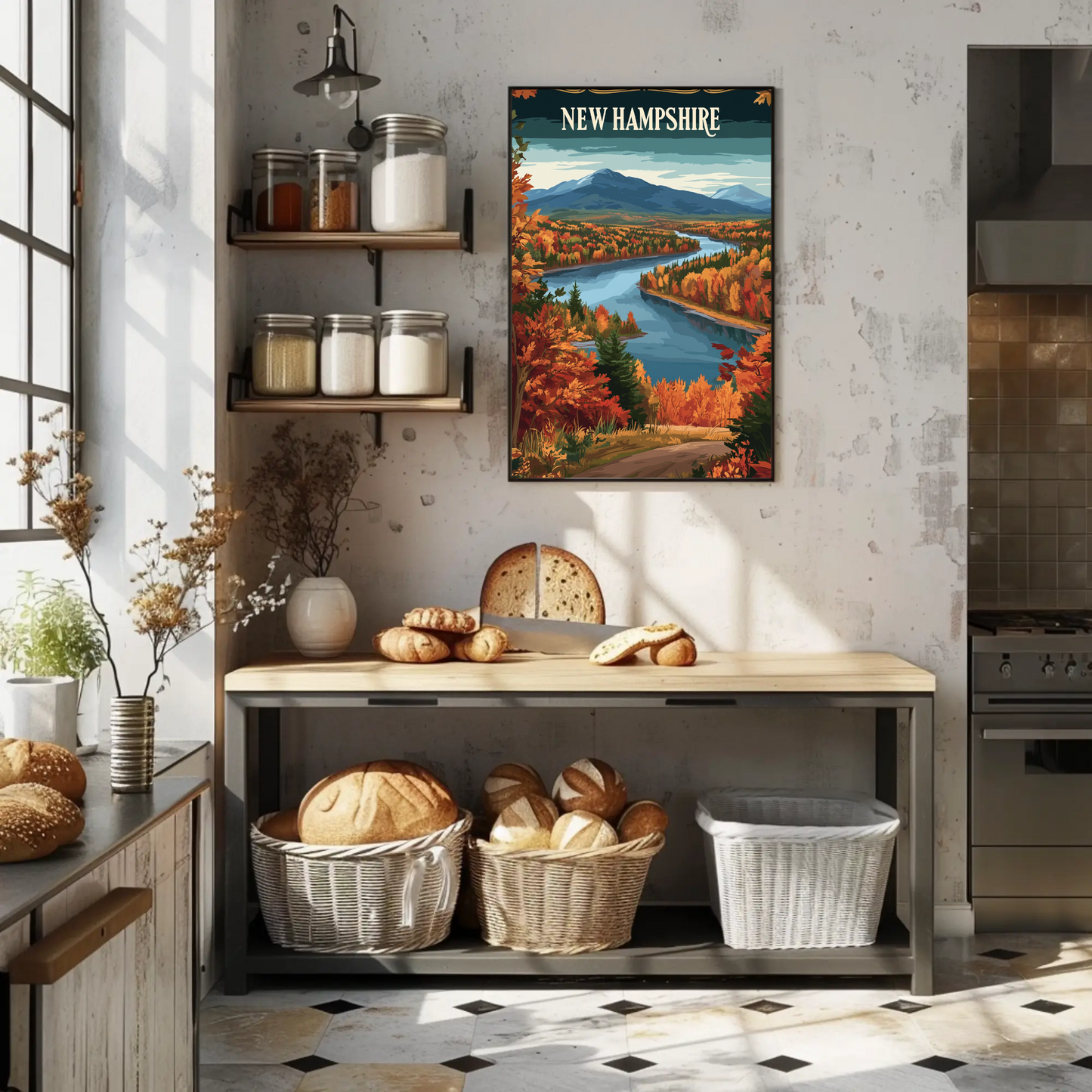 New Hampshire Autumn Vintage Style Poster