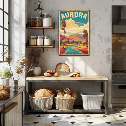 Aurora Illinois River Horizon Vintage Travel Poster