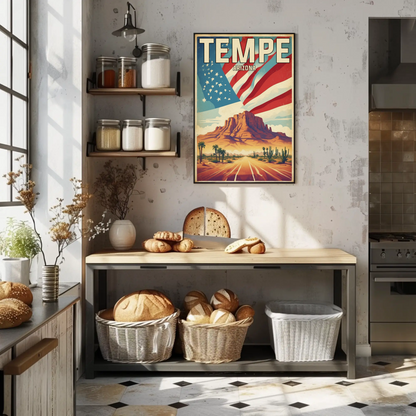 Tempe Arizona Red Rock Horizon Vintage Travel Poster
