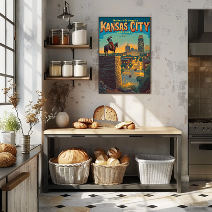 Kansas City The Heart of America Overlook Vintage Travel Poster