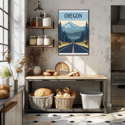 Oregon Road to the Mountains Vintage Travel Poster