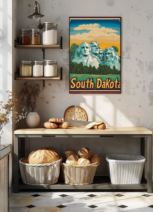 Mount Rushmore Retro Border South Dakota Vintage Travel Poster