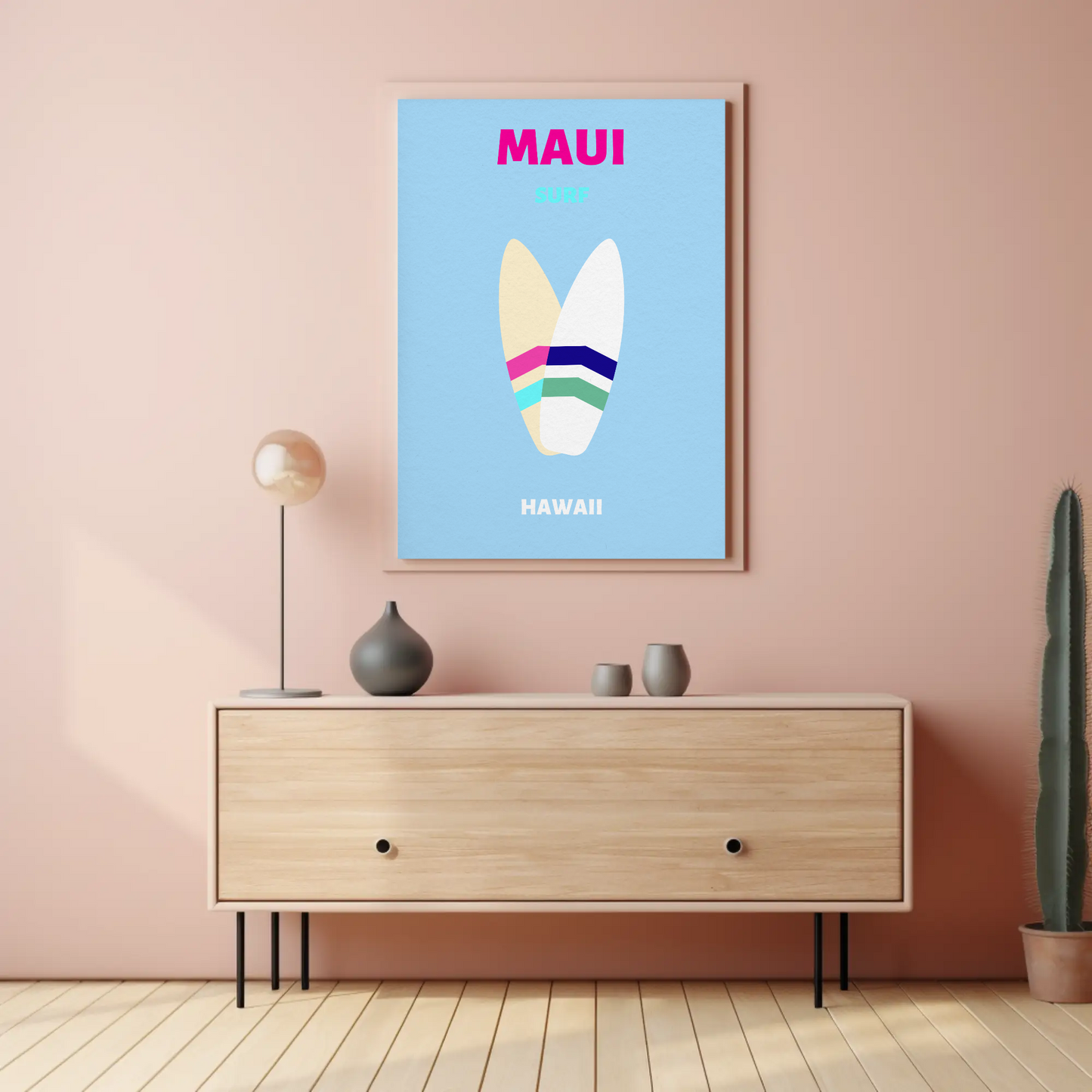 Maui Hawaii Surfboard Graphic Retro Travel Poster