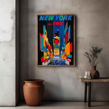 1960s New York Times Square TWA Vintage Style Travel Poster