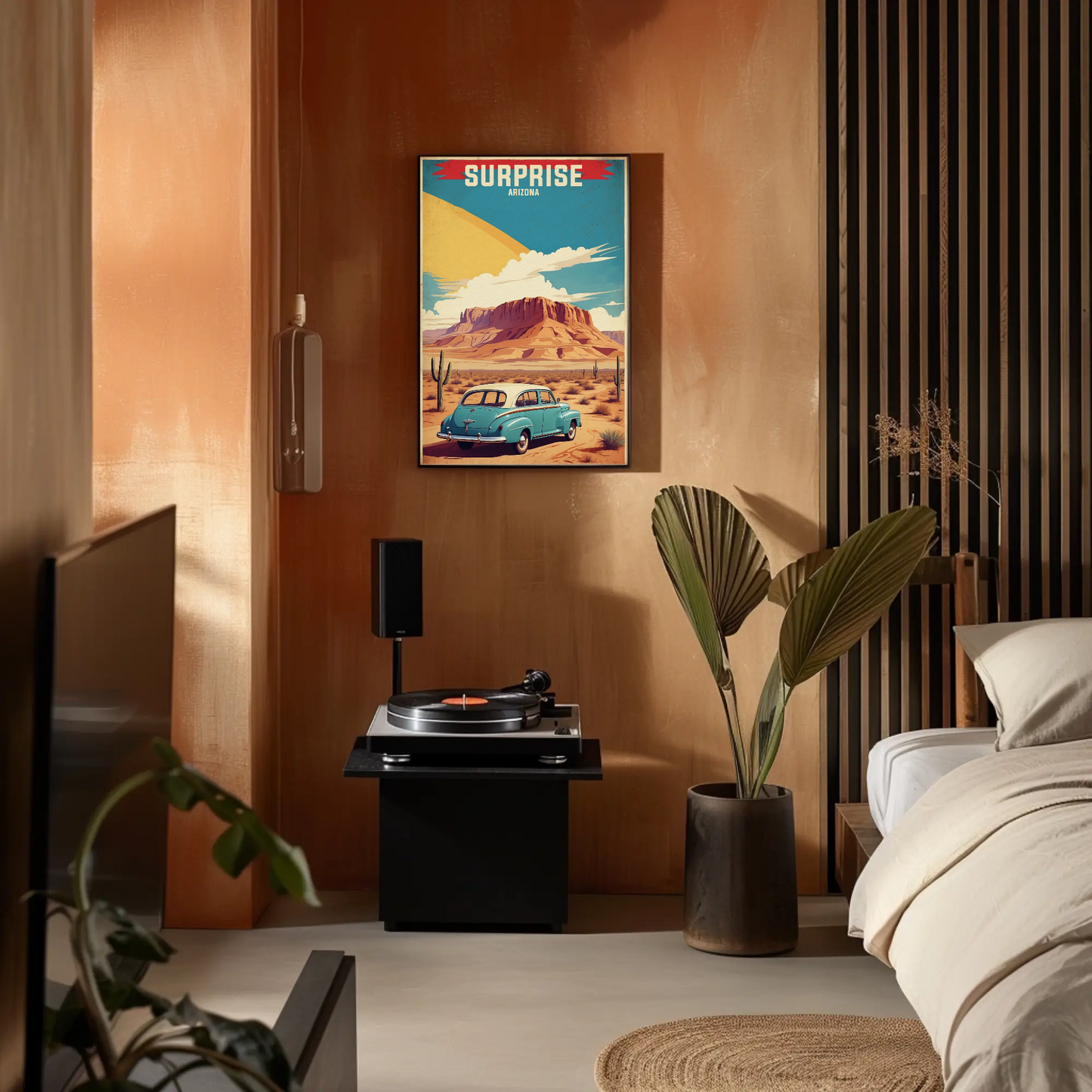 Surprise Arizona Sunset Desert Drive Vintage Travel Poster