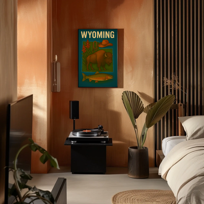 Wyoming Bison Fish Rope Hat Nature Vintage Travel Poster
