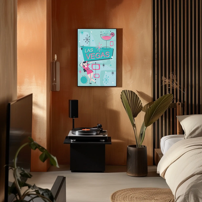 Las Vegas Retro Girl Martini Sign Midcentury Poster