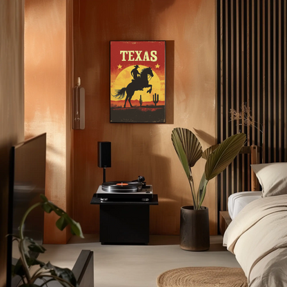 Texas Vintage Poster - Cowboy Sunset