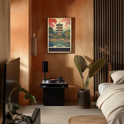 Japan Reflection Pagoda Lake Autumn Vintage Travel Poster