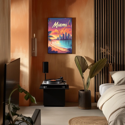 Miami Beach Sunset Vintage Travel Poster