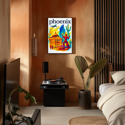 Phoenix Capitol Cactus Statue Airplane Desert Vintage Travel Poster