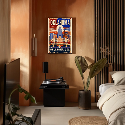 Oklahoma USA 1950s Art Deco Capitol Vintage Travel Poster