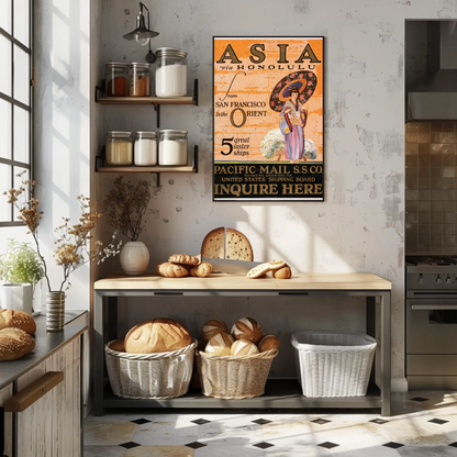 Asia via Honolulu - Pacific Mail Poster